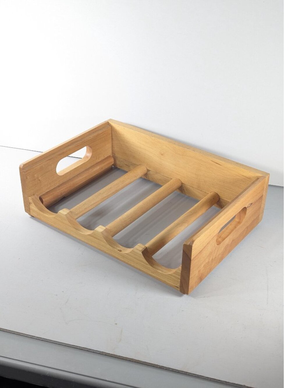Vintage 4 bottle Wooden Wine rack carrier, Stacking Storage Box